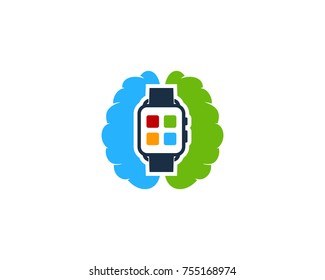 Brain Smart Watch Icon Logo Design Element