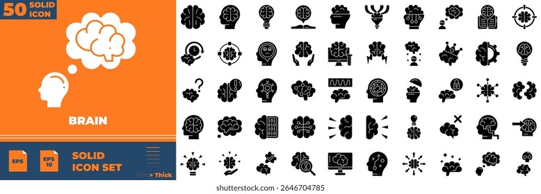 Brain Solid Editable Icons set. Vector illustration in modern thin solid style of brain icons: memory, cognition, creativity, etc