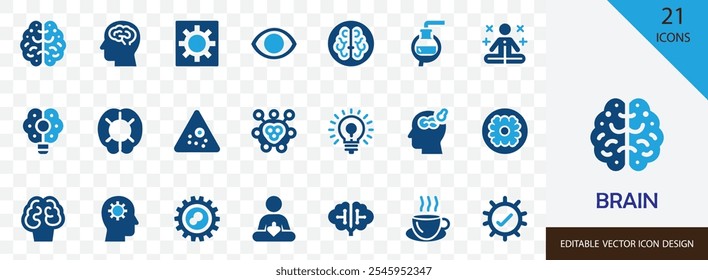 Brain solid icon set. containing  head, Alzheimer,  intellect, neurology, mental health and more vector design