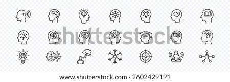 Brain Solid Icon Set - Intelligence, Neurology and Mindset Vector Collection, Brain related icon set collection. Awareness, mental, intellect, neurology, wit, contemplation, mindset, smart, learning
