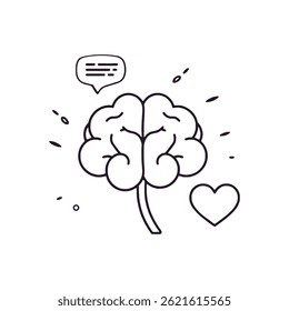 brain, speech bubble, and heart expressing thought, emotion, and communication