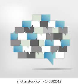 Brain with speech bubbles. Colorful speak and dialog bubbles.