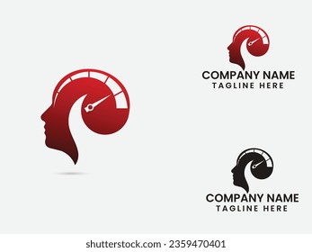 Brain speed logo design. Speed meter. Head speed. Business. Premium template. Finance. Creative brain logo. Head vector. Unique