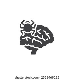 Gehirn mit einem Spinnenvektorsymbol. gefülltes Flachschild für mobiles Konzept und Webdesign. Symbol für psychologische Phobie. Symbol, Logo-Abbildung. Vektorgrafiken