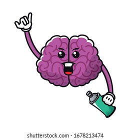 brain with spray paint bottle comic character vector illustration design