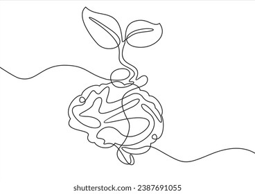 Gehirn mit Sprout Continuous One Line Zeichnen Business Concept. Idea Concept Contour Illustration for Business Design.	
