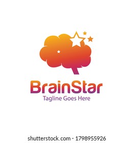 diseño de logotipo de estrella cerebral ilustración vectorial, diseño de logotipo de mente