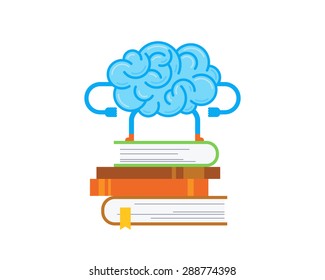 Brain stays on the stack of books. Conceptual illustration of training your brain.