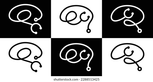 imagen vectorial de la línea de diseño del logotipo del cerebro y del estetoscopio