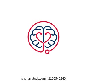 Brain stethoscope logo featuring a minimalist medical icon, representing mental health, psychology, and diagnosis. Ideal for clinics, psychologists, and wellness professionals. Vector template