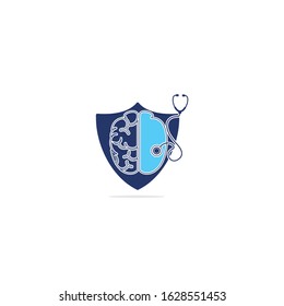 Brain and stethoscope vector logo design.
