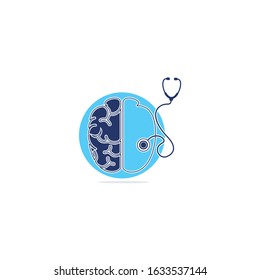Brain and stethoscope vector logo design.