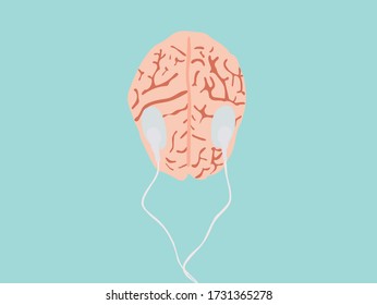 Brain Stimulation, Conceptual Image. Brain And Electrodes.