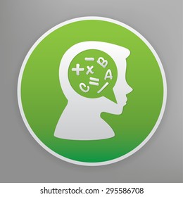 Brain storm design icon on green button, clean vector
