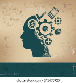 Brain storm design on old paper, grunge vector