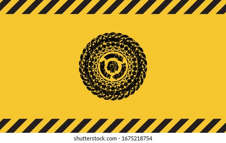 brain storm icon black grunge emblem with yellow background. Vector Illustration. Detailed.