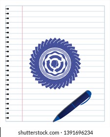 brain storm icon emblem drawn with pen. Blue ink. Vector Illustration. Detailed.