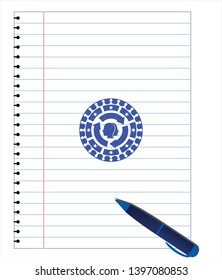 brain storm icon emblem drawn with pen. Blue ink. Vector Illustration. Detailed.