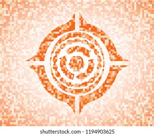 brain storm icon inside abstract emblem, orange mosaic background