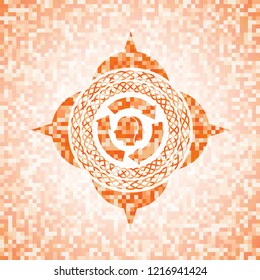 brain storm icon inside abstract orange mosaic emblem with background