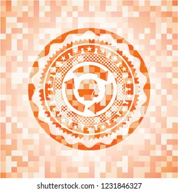 brain storm icon inside abstract orange mosaic emblem with background