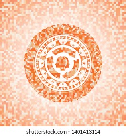 brain storm icon inside abstract orange mosaic emblem with background