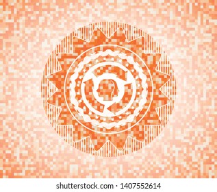 brain storm icon inside abstract orange mosaic emblem