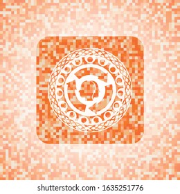 brain storm icon inside abstract emblem, orange mosaic background