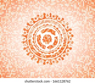brain storm icon inside abstract orange mosaic emblem with background