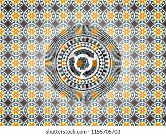 brain storm icon inside arabesque style emblem. arabic decoration.