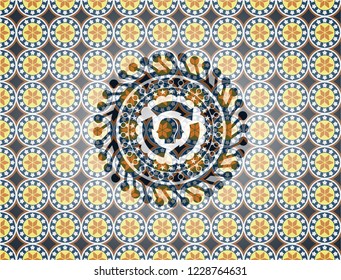 brain storm icon inside arabesque badge. arabic decoration.