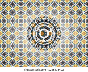 brain storm icon inside arabesque badge background. arabic decoration.