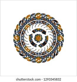 brain storm icon inside arabesque style emblem. arabic decoration.