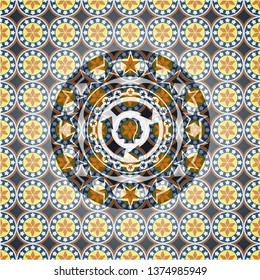 brain storm icon inside arabesque badge. arabic decoration.
