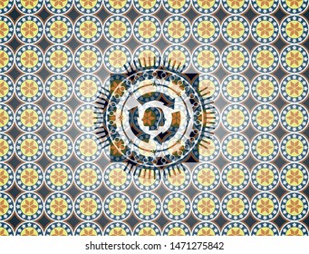brain storm icon inside arabesque badge. arabic decoration.
