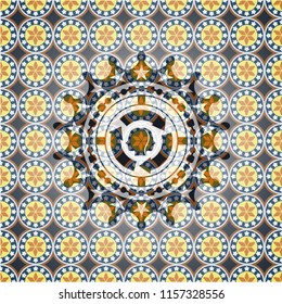 brain storm icon inside arabic badge background. Arabesque decoration.
