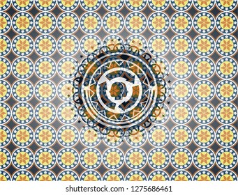 brain storm icon inside arabic badge background. Arabesque decoration.