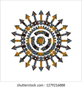 brain storm icon inside arabic style badge. Arabesque decoration.