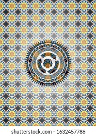 brain storm icon inside arabic style emblem. Arabesque decoration.