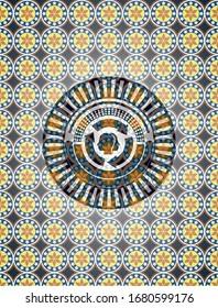 brain storm icon inside arabic style badge. Arabesque decoration.