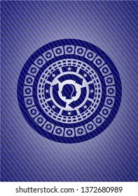 brain storm icon inside badge with jean texture