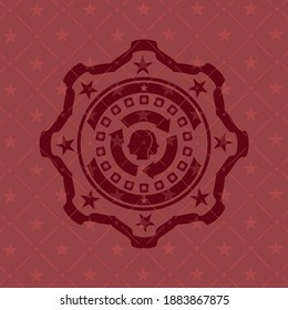 brain storm icon inside badge with red background. 