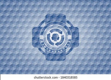 brain storm icon inside blue polygonal badge. 