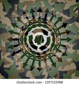 brain storm icon inside camouflage emblem
