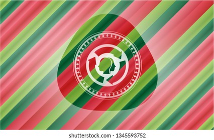 brain storm icon inside christmas colors style badge.