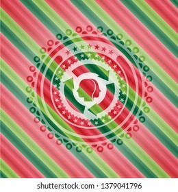 brain storm icon inside christmas colors style badge.
