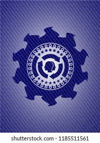 brain storm icon inside emblem with jean background