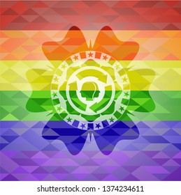 brain storm icon inside emblem on mosaic background with the colors of the LGBT flag
