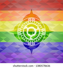 brain storm icon inside emblem on mosaic background with the colors of the LGBT flag