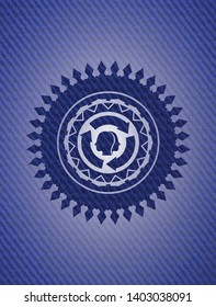 brain storm icon inside emblem with denim texture